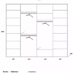 Lakeus Design Oy LAKEUS DESIGN Liukuovikaappi Mittatilauksena 250 X 60 X 240 Cm -Myynti Säilytyskalusteet 445704 Lakeus komero 4 5 sisusta