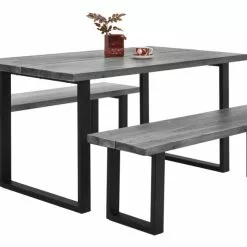 Vilbel Ou VENLA 4 Hengen Penkkiryhmä Lankkupöydällä Ja Suorilla Metallijaloilla -Myynti Säilytyskalusteet Nauvo ryhma 150 harmaa musta