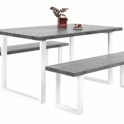 Vilbel Ou VENLA 4 Hengen Penkkiryhmä Lankkupöydällä Ja Suorilla Metallijaloilla -Myynti Säilytyskalusteet Nauvo ryhma 150 harmaa valk