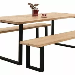 Vilbel Ou VENLA 6 Hengen Penkkiryhmä Lankkupöydällä Ja Suorilla Metallijaloilla