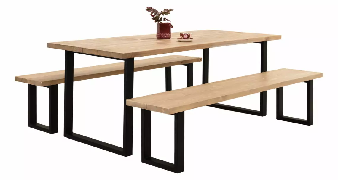 Vilbel Ou VENLA 6 Hengen Penkkiryhmä Lankkupöydällä Ja Suorilla Metallijaloilla 1 Vilbel Ou VENLA 6 Hengen Penkkiryhmä Lankkupöydällä Ja Suorilla Metallijaloilla