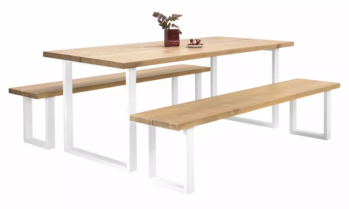 Vilbel Ou VENLA 6 Hengen Penkkiryhmä Lankkupöydällä Ja Suorilla Metallijaloilla 2 Vilbel Ou VENLA 6 Hengen Penkkiryhmä Lankkupöydällä Ja Suorilla Metallijaloilla - Image 2