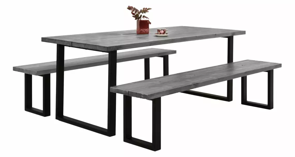 Vilbel Ou VENLA 6 Hengen Penkkiryhmä Lankkupöydällä Ja Suorilla Metallijaloilla 3 Vilbel Ou VENLA 6 Hengen Penkkiryhmä Lankkupöydällä Ja Suorilla Metallijaloilla - Image 3