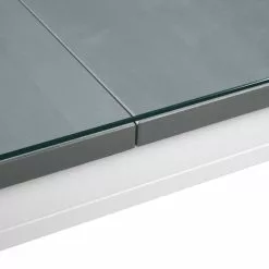 Pohjanmaan Kaluste Oy PETRA Ruokapöytä Neliö -Myynti Säilytyskalusteet Petra poyta 140x140 valk harmaa lasikannella detalj 2 6bb0f84a 968e 4305 a212 171f262e6705