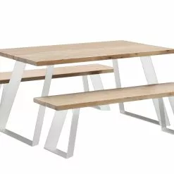 Vilbel Ou VENLA 4 Hengen Penkkiryhmä Lankkupöydällä Ja Vinoilla Metallijaloilla -Myynti Säilytyskalusteet Venla ryhma 150cm antiikki metallijalat vino valkoinen c36fe2e3 aff6 4bcd 8b08 f377453f1f85